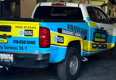 Emergency water damage restoration team at Move Fast Restoration performing rapid flood cleanup in Baltimore.