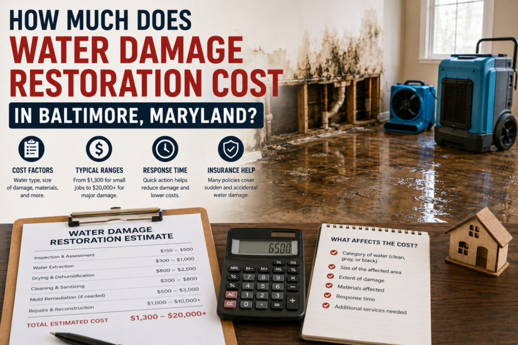 Water damage restoration cost in Baltimore Maryland